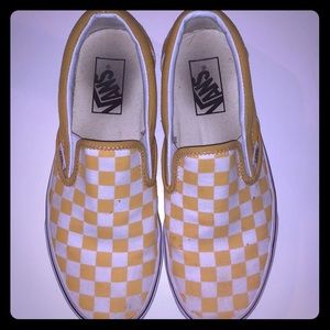 Yellow checkered bored slip on vans